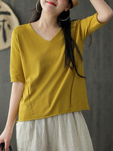 Vintage Solid Knitting V-Neck T-Shirt